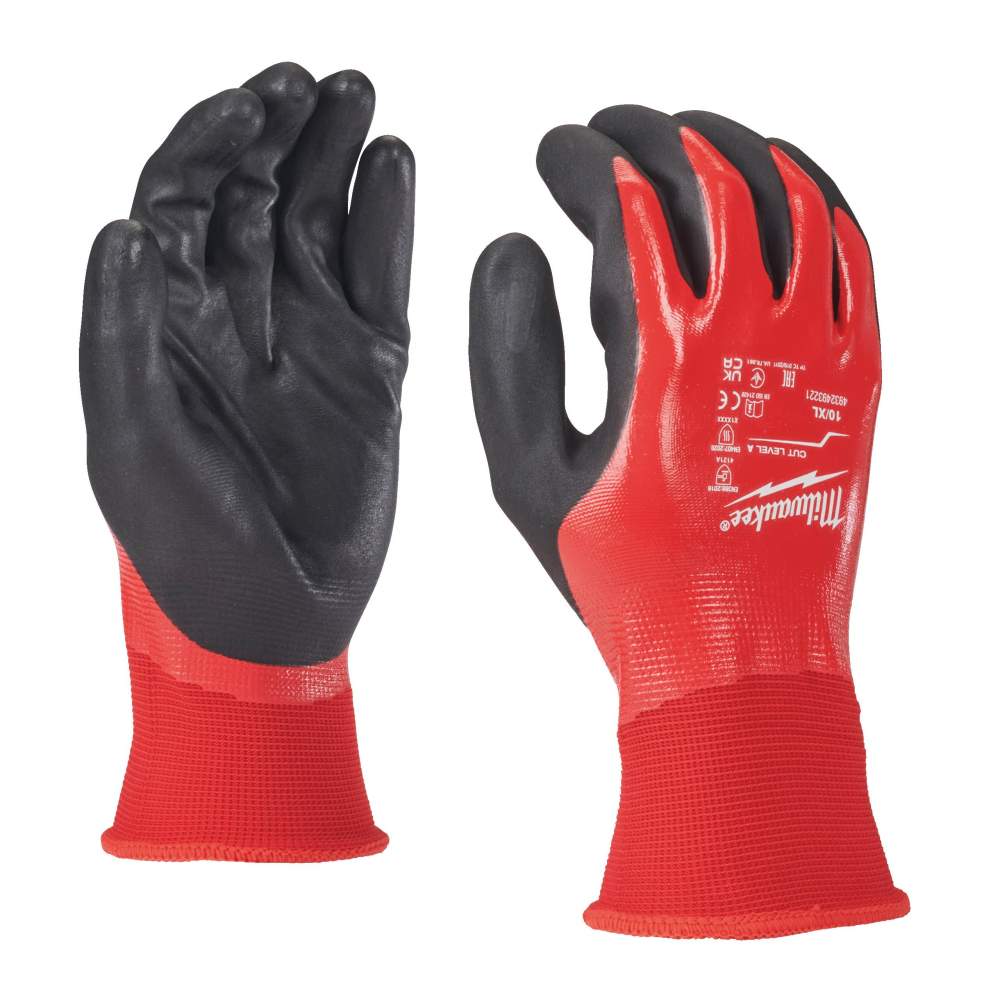 Перчатки Milwaukee защитные Milwaukee Fully Dip Cut Level 1/A 10/XL (4932493221) (двойное нитриловое покрытие на всю руку, не впитывающее воду и масла, первый с