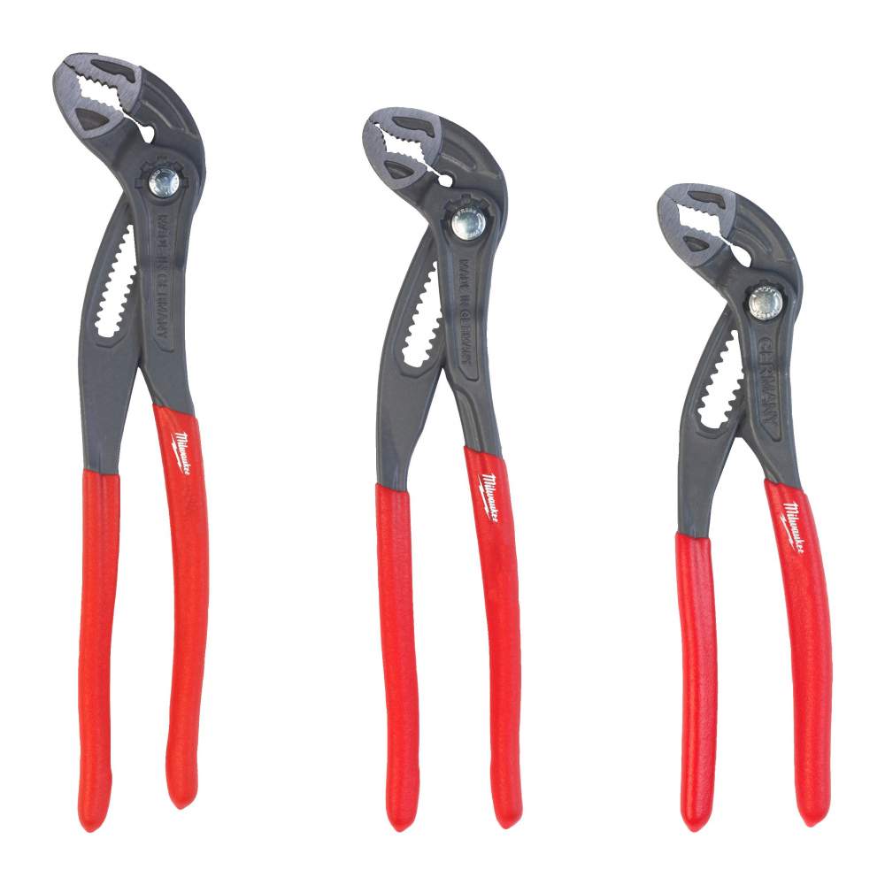 Milwaukee Клещи сантехнические Milwaukee 4932498543 3шт (для водяных насосов, переставные, 180, 250, 300мм, двойная зубчатая губка, зубья с индукционной закалко