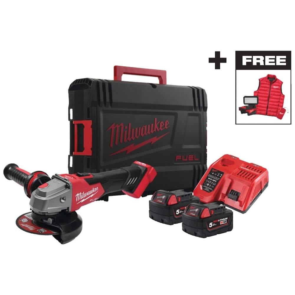 Углошлифмашина 125мм Milwaukee M18 FSAG125XBMC-502X (2*5.0 Ah, case, PROMO with Jacket)