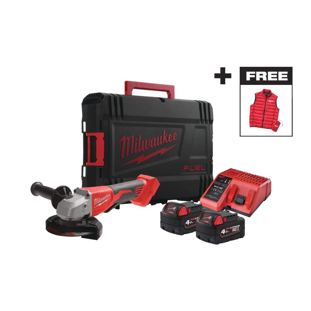 Углошлифмашина 125мм Milwaukee M18 BLSAG125XPDMC-402C (2*4.0 Ah, case, PROMO with Jacket)
