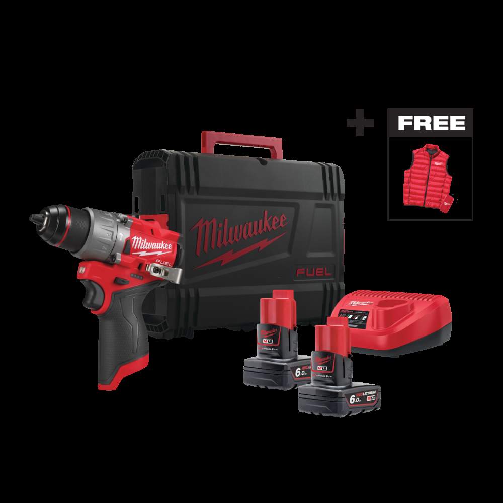 Дрель- шуруповерт ударный аккумуляторный Milwaukee M12 FPD2MCF-602X (2*6.0 Ah, case, PROMO with jacket)