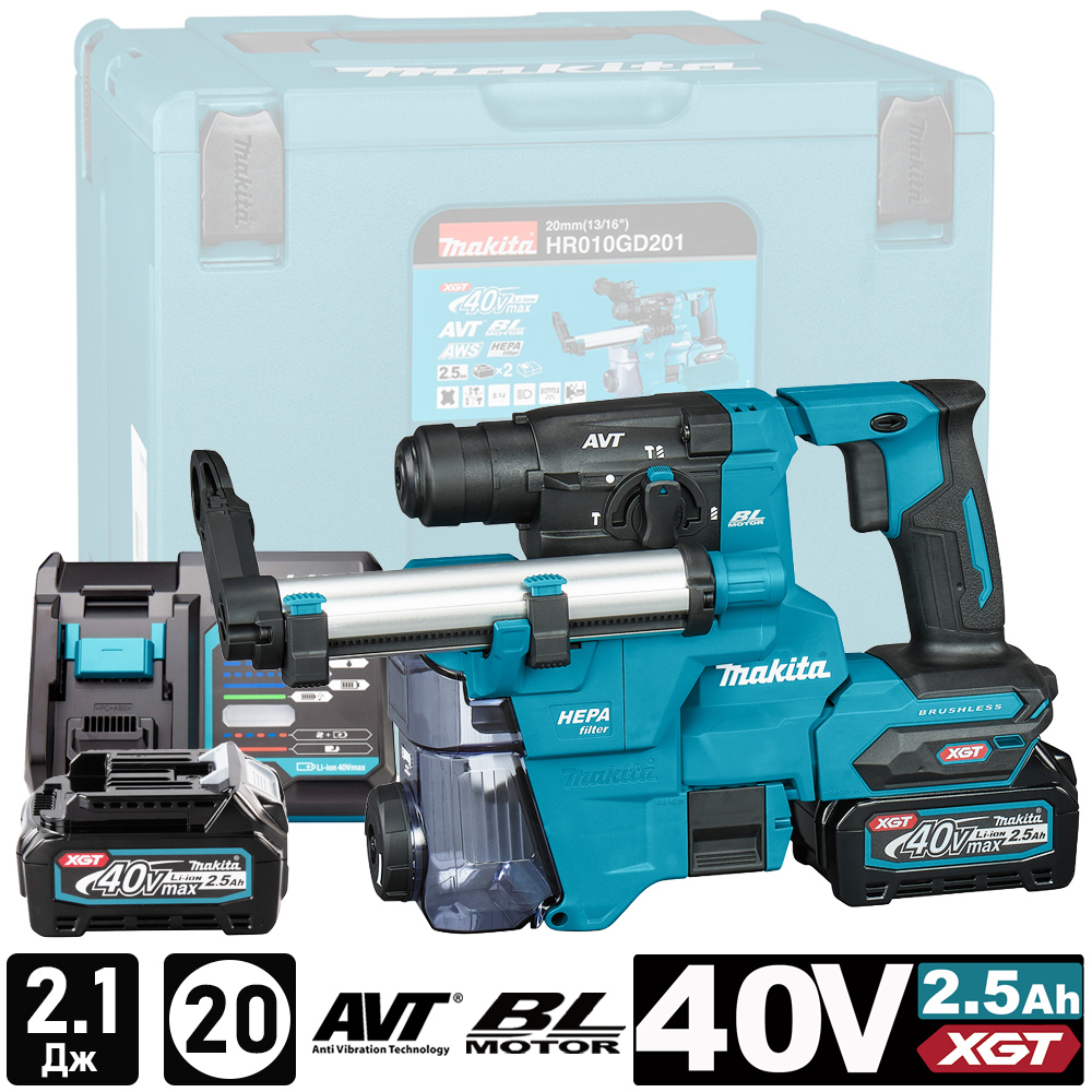 Перфоратор MAKITA HR 010 GD201 (2*2,5 Ah, case)