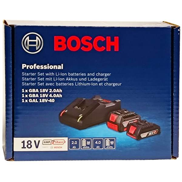 GBA 18V 2.0 Ah (1 шт) / GBA 18V 4.0 Ah (1 шт) + GAL 18V-40 BOSCH (1600A01ZS9) [Аккумуляторы и зарядные устройства BOSCH]