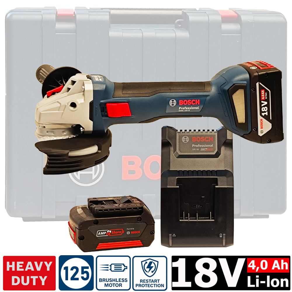 Углошлифмашина 125мм BOSCH GWS 18V-8 (2*4,0 Ah, case)