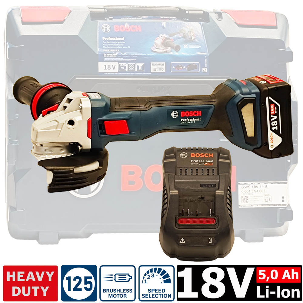 Углошлифмашина 125мм BOSCH GWS 18V-11 S (1*5,0 Ah, L-Boxx)