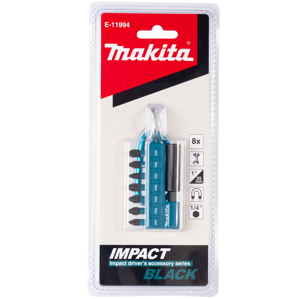 MAKITA Набор ударных бит Impact Black 25 мм (8 шт) с карабином MAKITA (E-11994)