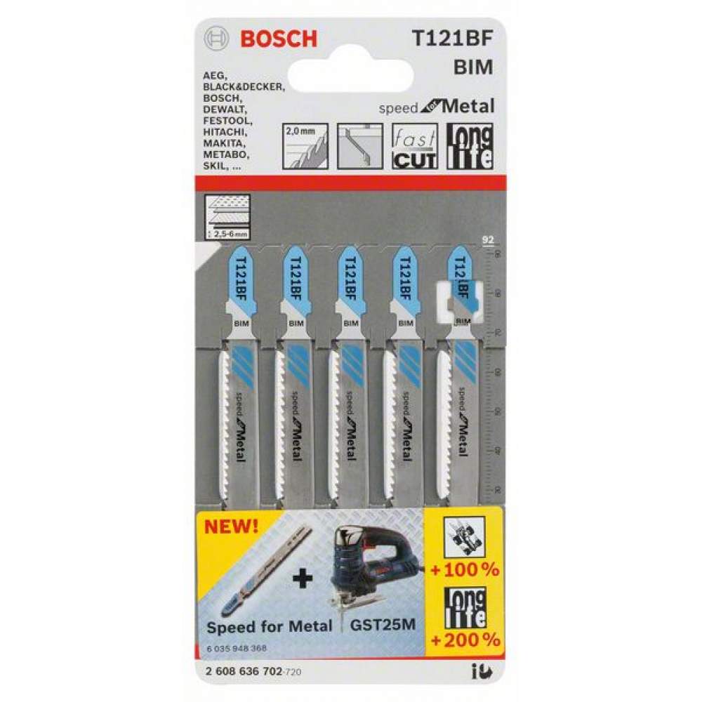 BOSCH Пилка для лобзика T121BF Speed for Metal (5 шт) BOSCH (2608636702)