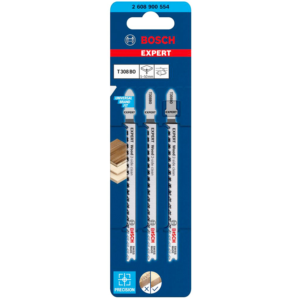 BOSCH Пилка для лобзика T308BO Expert Wood 2-side clean (3 шт) BOSCH (2608900554)