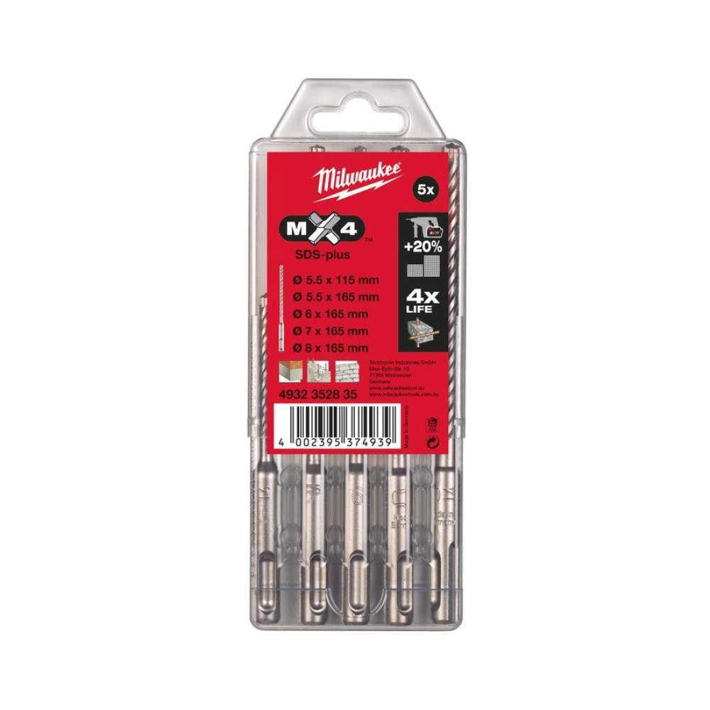 Сверло SDS-Plus Milwaukee Набор буров SDS+ MX4 (Ø 5.5 x 115 мм, Ø 5.5 / 6/ 7/ 8 x 165 мм) (5 предм.)